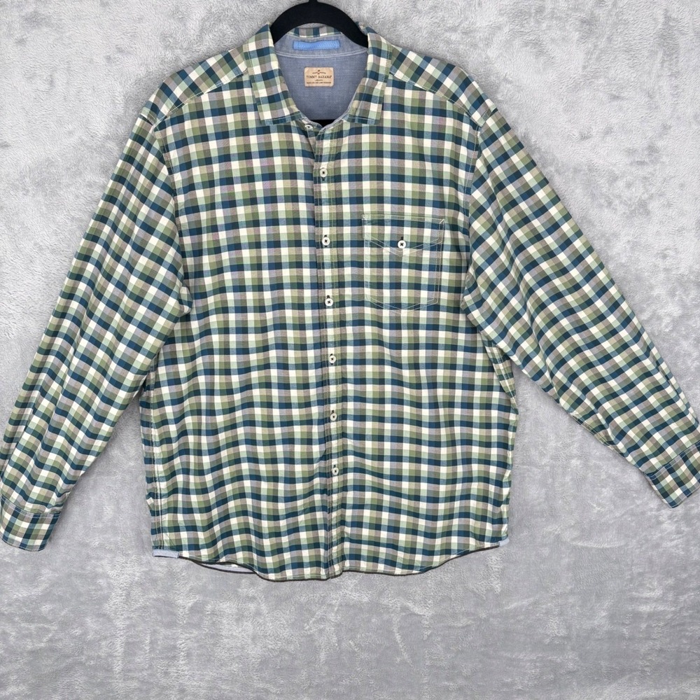 Tommy Bahama Jeans Plaid Long Sleeve Button Up Shirt Men Large Casual Green Blue - Picture 2 of 16
